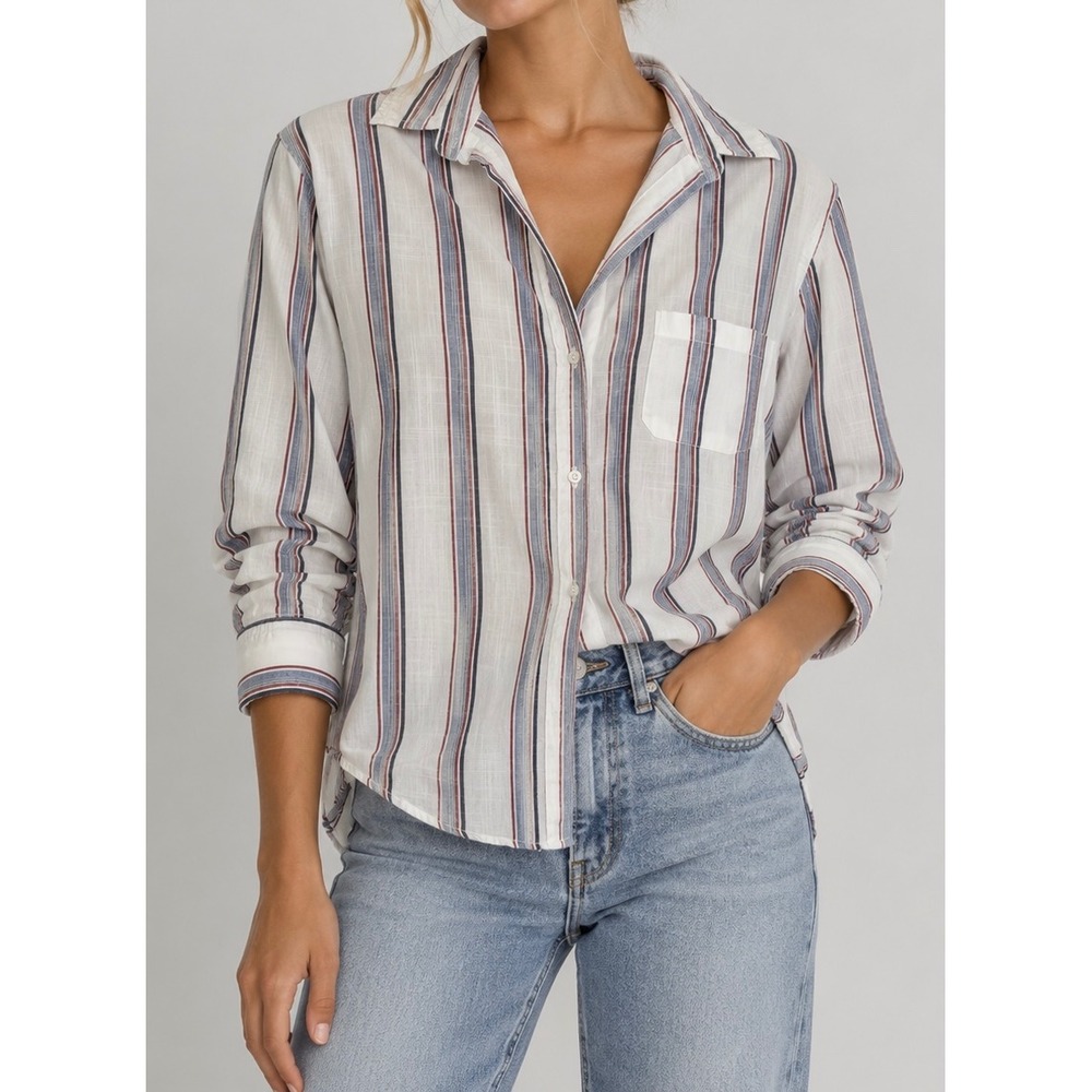 Grayson Women's The Hero Button Down Shirt Red White Blue Striped Size Small